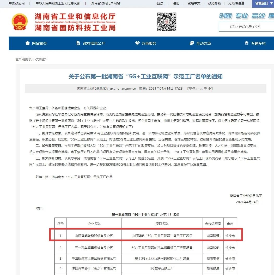 山河智能榮獲“5G+工業(yè)互聯(lián)網(wǎng)”示范工廠稱號(hào)