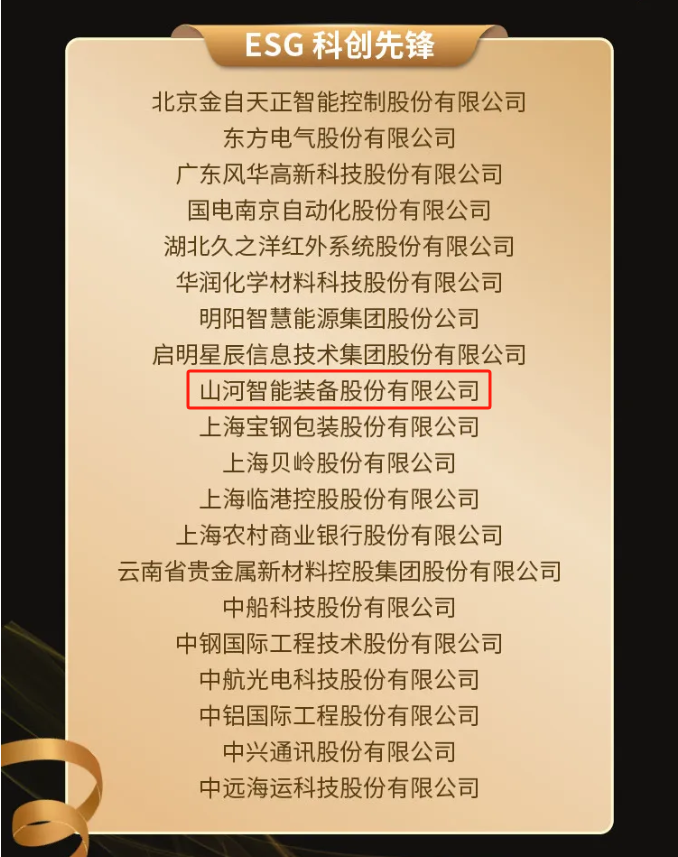 山河智能上榜“國(guó)有企業(yè)上市公司ESG·先鋒100指數(shù)”